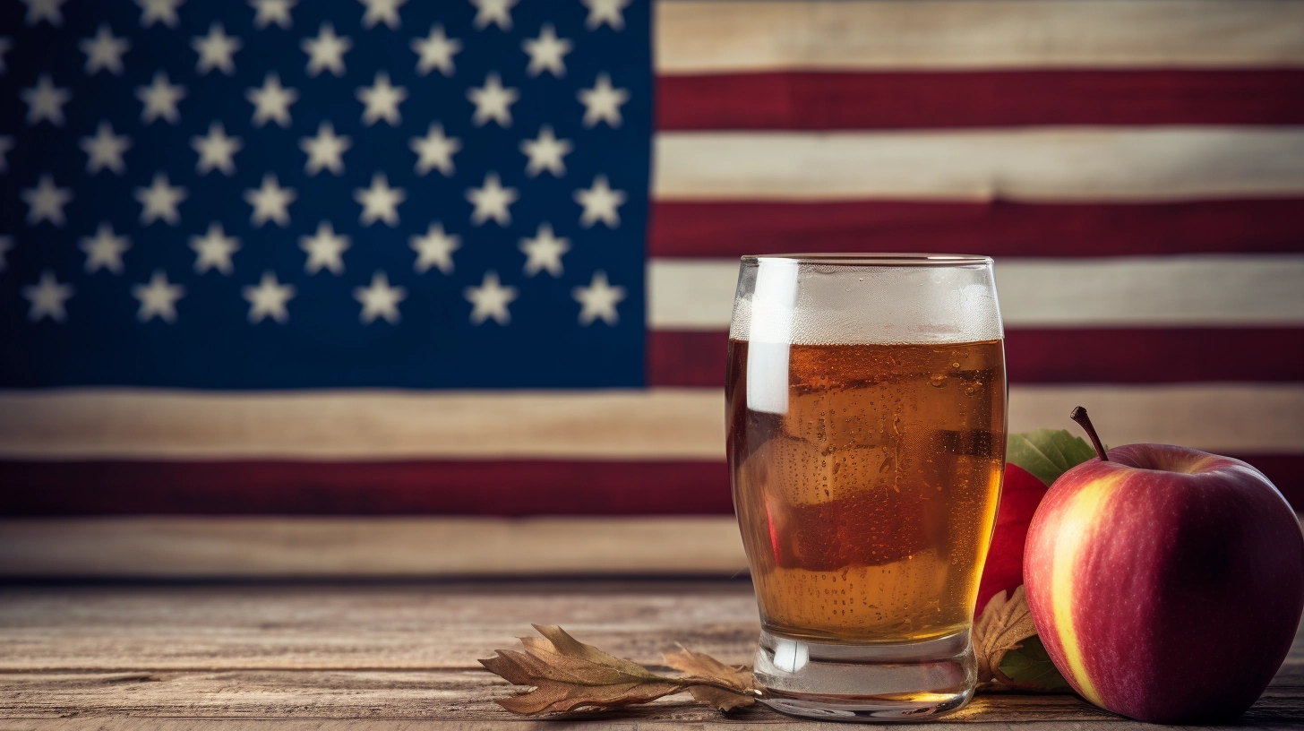 what-is-hard-cider with american flag behind on table